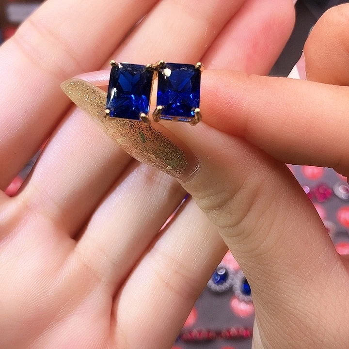 耳饰蓝宝石银S925镶嵌