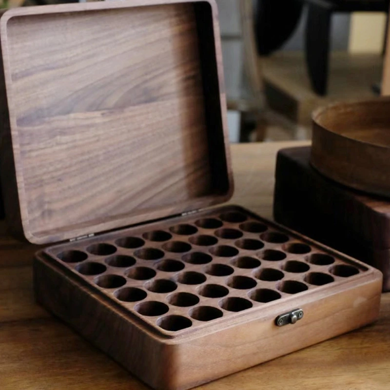 高端高颜值北美黑胡桃木实木雕刻精油收纳盒芳疗师专用多格可定制