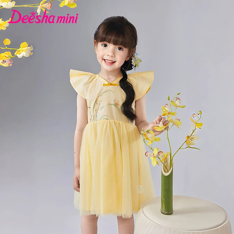 笛莎童装女童裙子25夏季新款欧若风儿童洋气国风连衣裙-13252U402