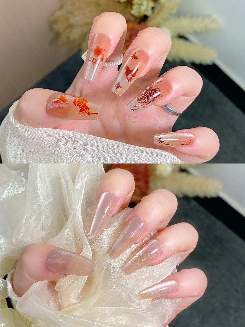 2025绽蔻新款光变裸色法式鎏金穿戴甲