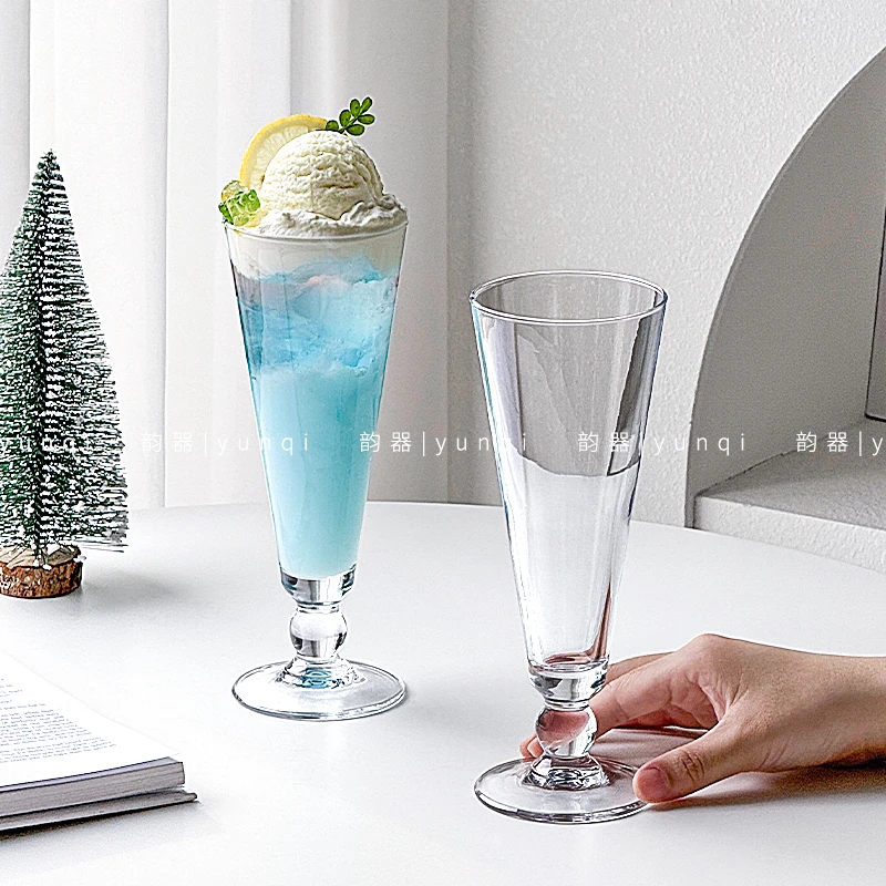 韵器ins平底带珠果汁杯冷饮奶茶杯网红家用创意饮料果酒玻璃杯