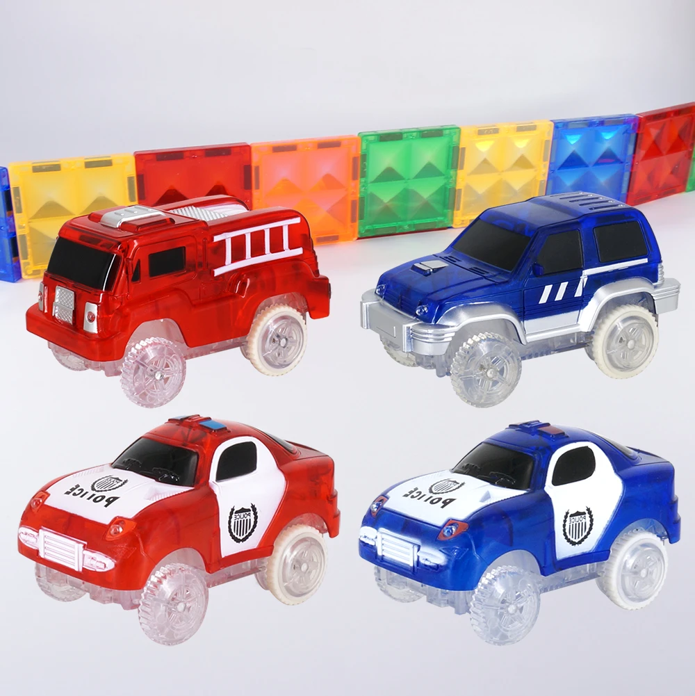 电动轨道车玩具小汽车磁力片专用小车配件小火车套装警车过山车