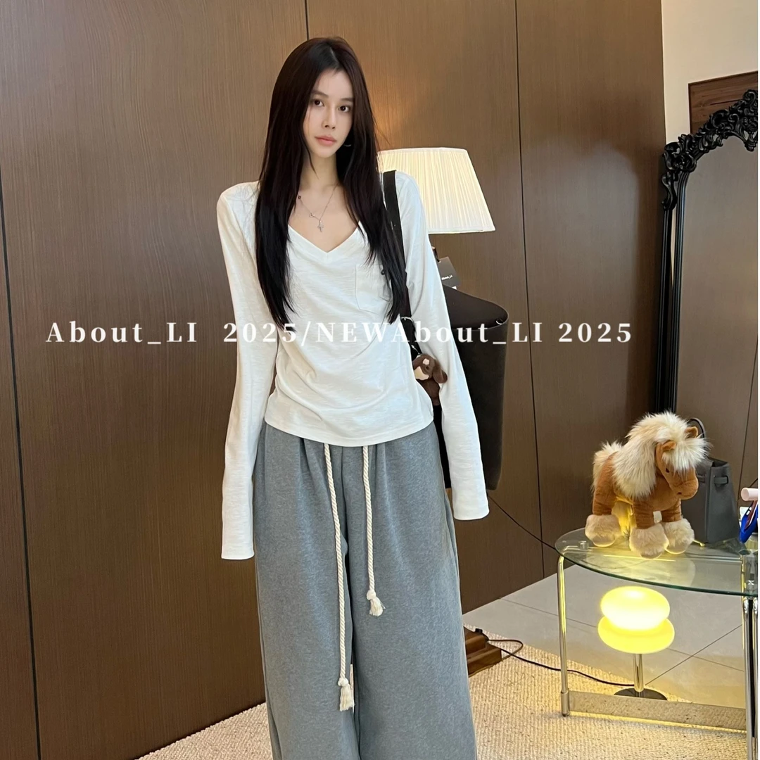 【YUAN LI】百搭休闲超舒服竹节棉休闲打底长袖T