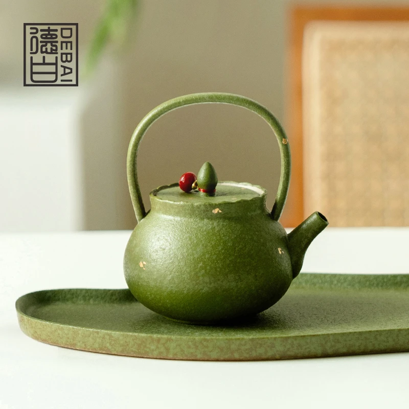 德白青橘洒金陶瓷提梁壶带提溜泡茶壶小容量女士茶具新中式泡茶器