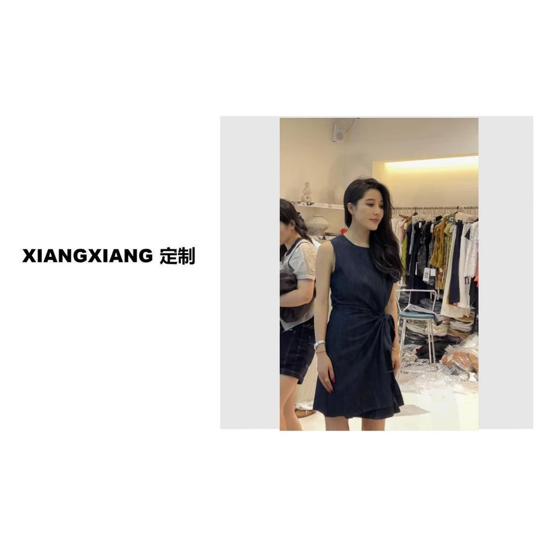 香香老板娘定制牛仔系绳圆领上衣#36292