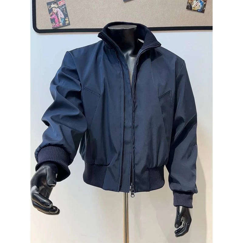 cleanfit加绒短款外套男秋季高街百搭立领美式复古飞行员夹克棉服