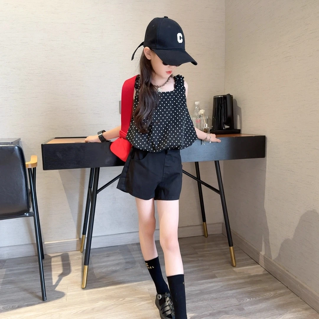 女童夏季套装波点背心短裤薄款中大童女孩洋气时髦儿童夏装两件套