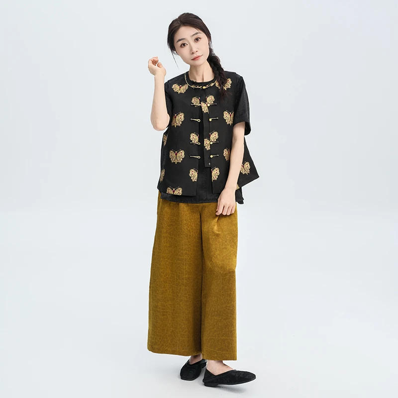 上久楷五重围黑金蝴蝶宋锦圆领斜襟马甲12489-1