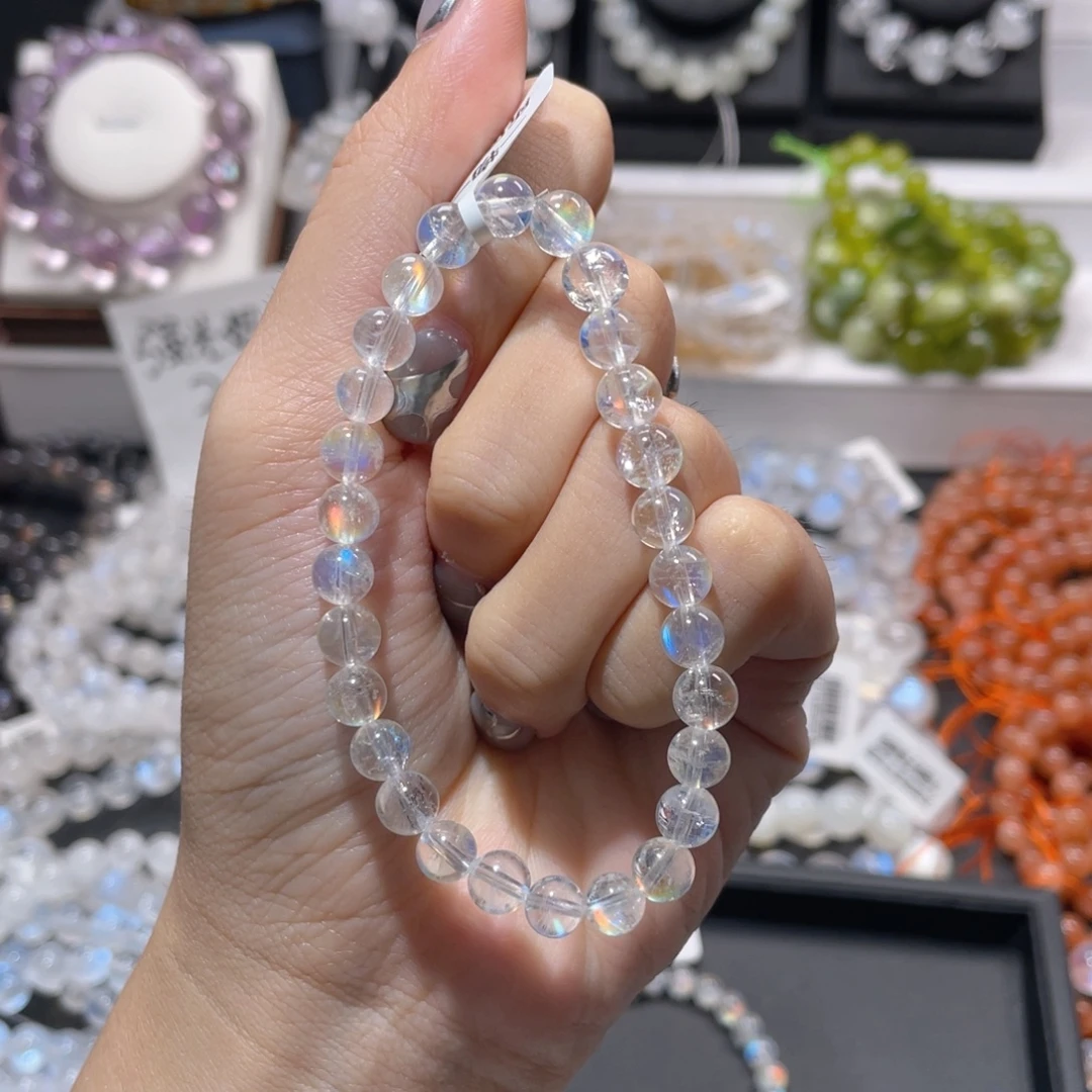 是***❥未镶嵌手链长石马岛幻彩月光石6mm+