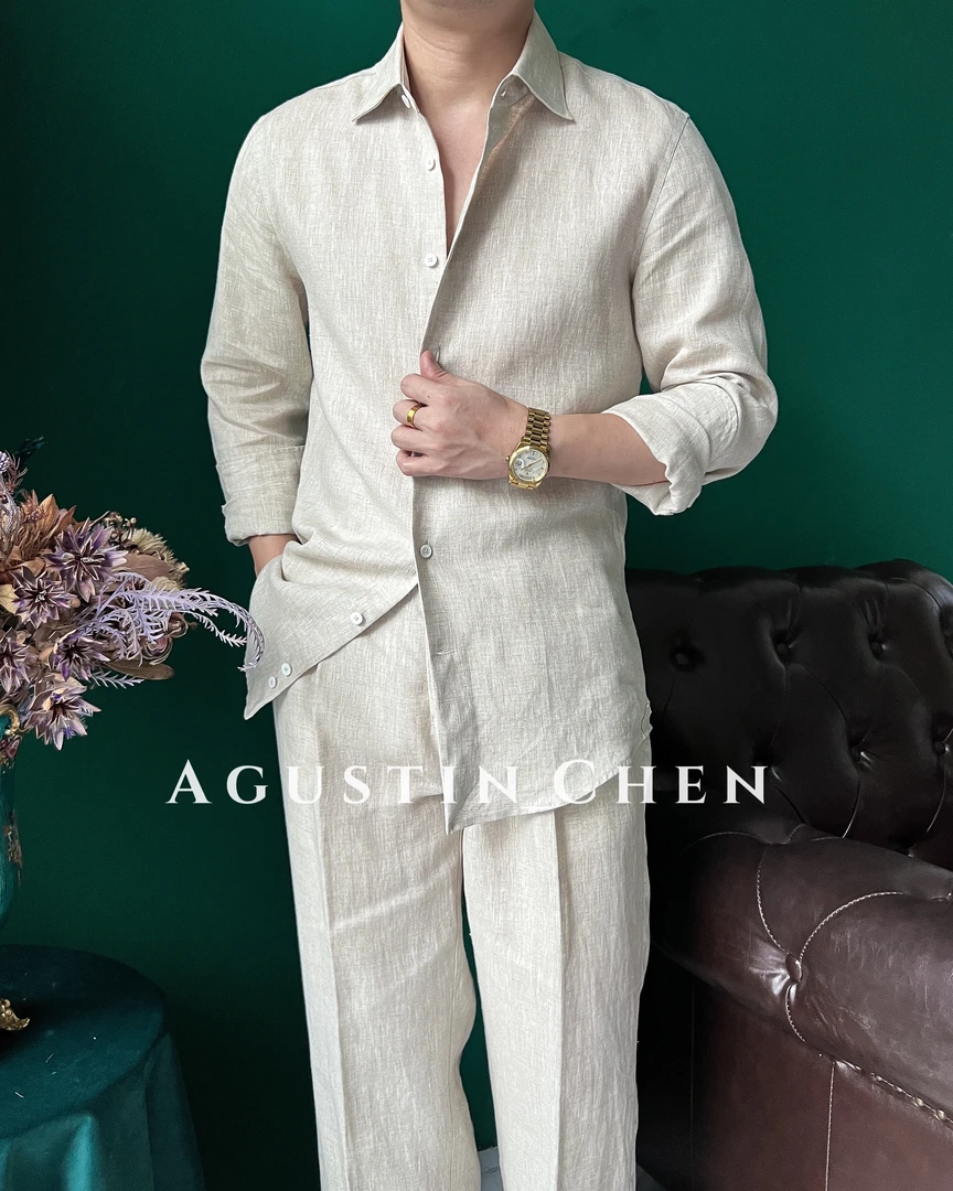 Agustin_Chen 意式那不勒斯【100%亚麻】男士修身套装慵懒老钱风