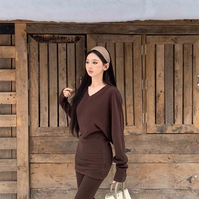 时尚美式简约松弛感宽松显瘦V领上衣裤子套装百搭22777#秋冬气质