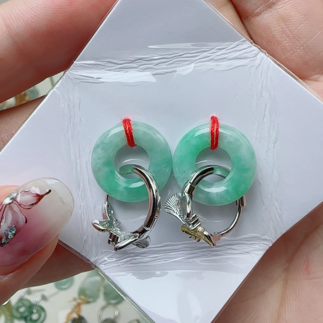 翡翠银S925镶嵌耳饰耳包款