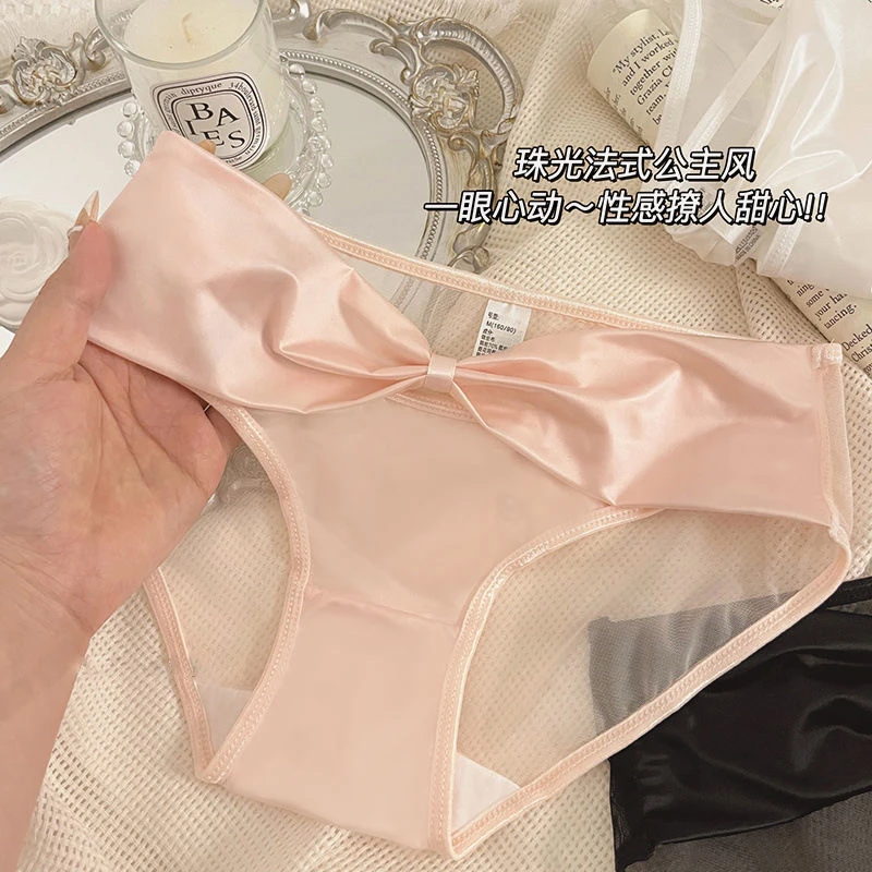 缎面纯欲风～性感法式镂空内裤女生中腰舒适棉档女士三角内裤