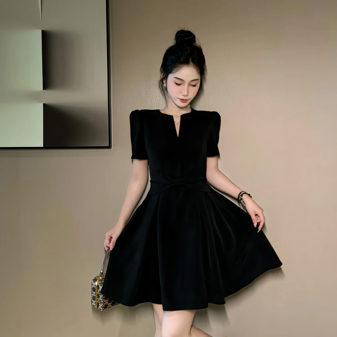 【时时原创】法式复古减龄少女小众轻奢气质名媛宴会显瘦连衣裙9091