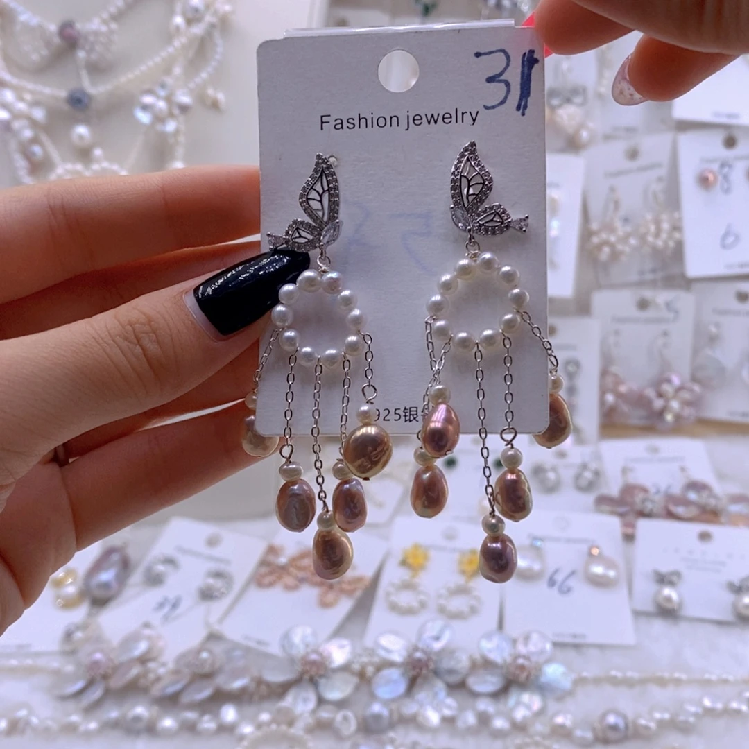 银S925镶嵌淡水珍珠耳饰