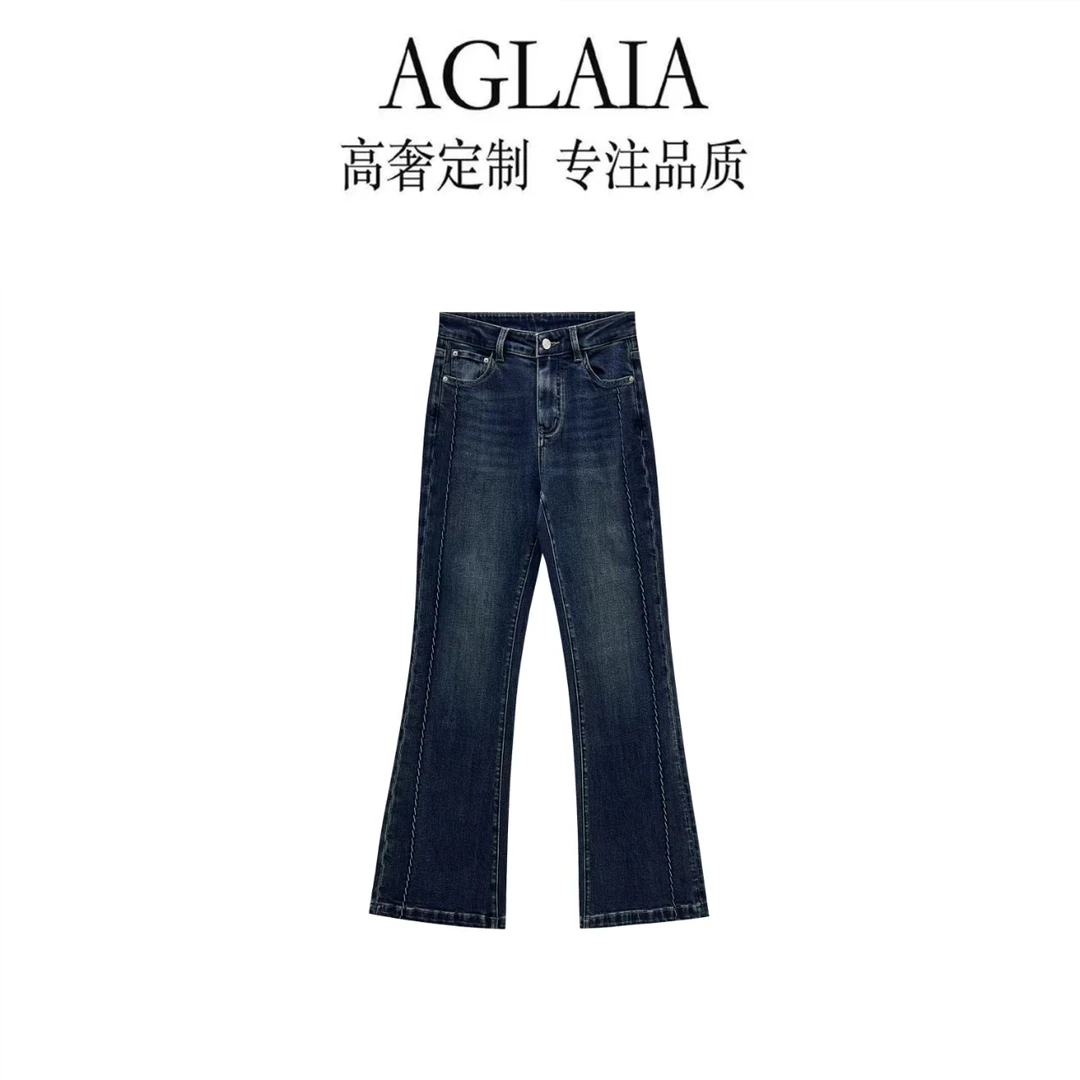 AGLAIA-2025早秋新款美式复古高腰弹力显瘦百搭喇叭牛仔裤8158