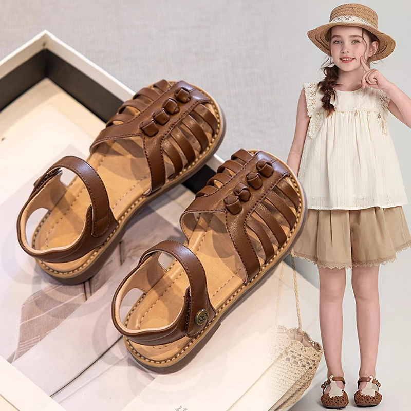 ABC女童凉鞋中大童夏款2025新款女孩软底鞋子儿童罗马包头凉鞋潮