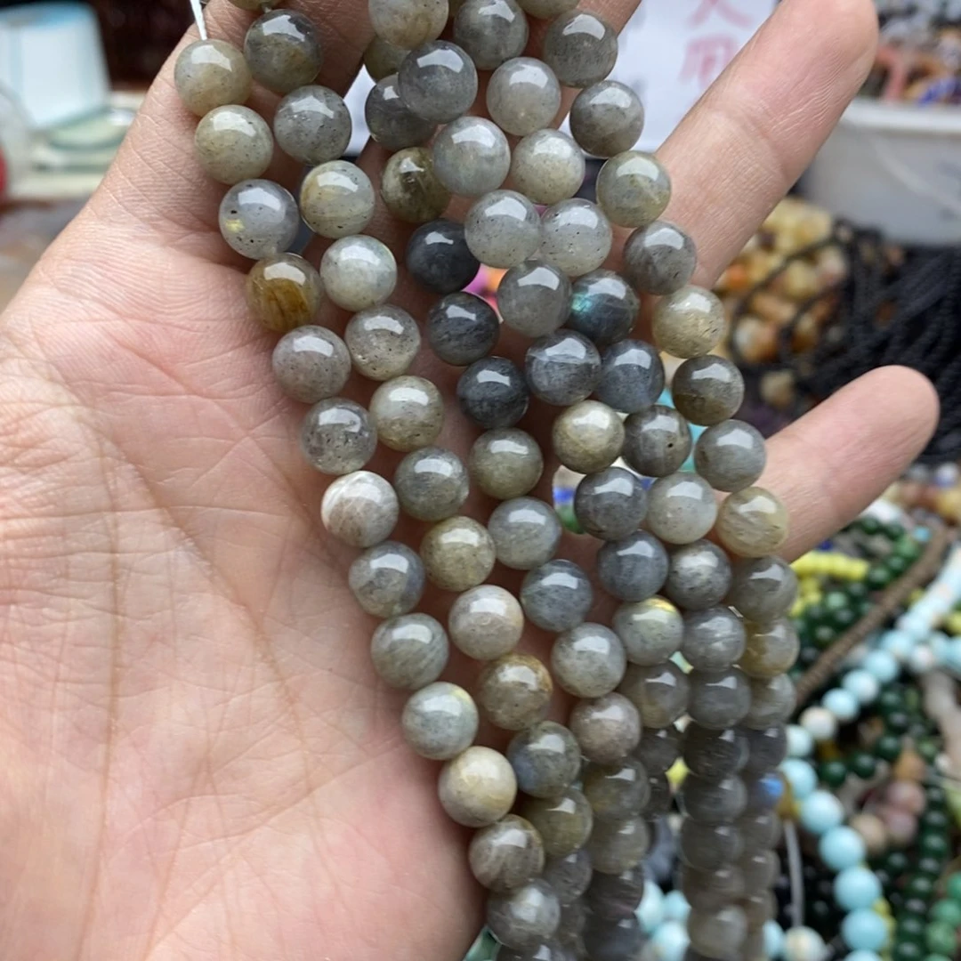 玛瑙/玉髓未镶嵌珠宝半成品一条天然8mm拉长石圆珠B78