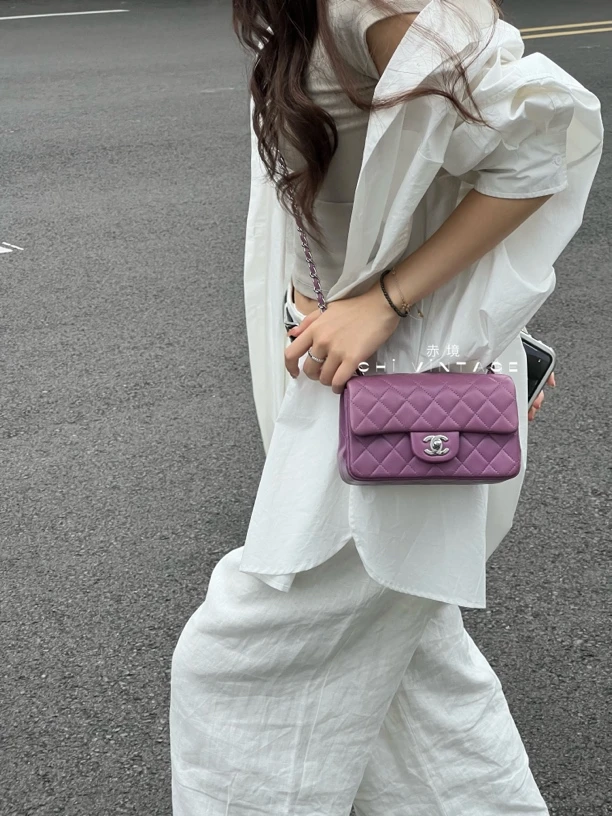 95新 Chanel/香奈儿 2730 紫色cf大mini斜挎包20
