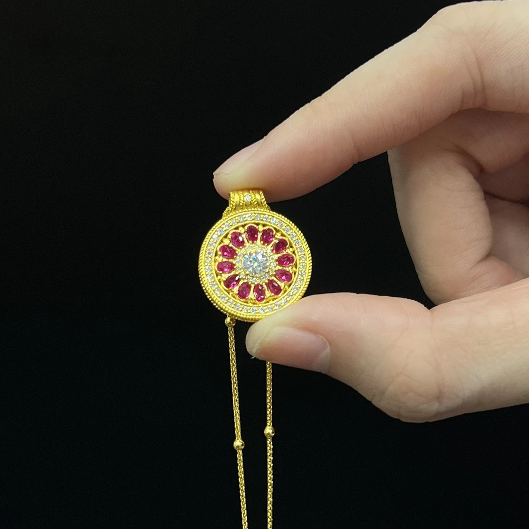足金999玫瑰花窗吊坠5G实心黄金吊坠