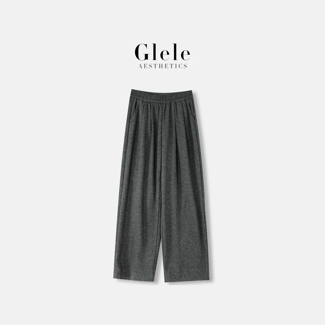 Glele私服「糯糯裤」松紧腰高腰压褶休闲垂感软糯阔腿裤