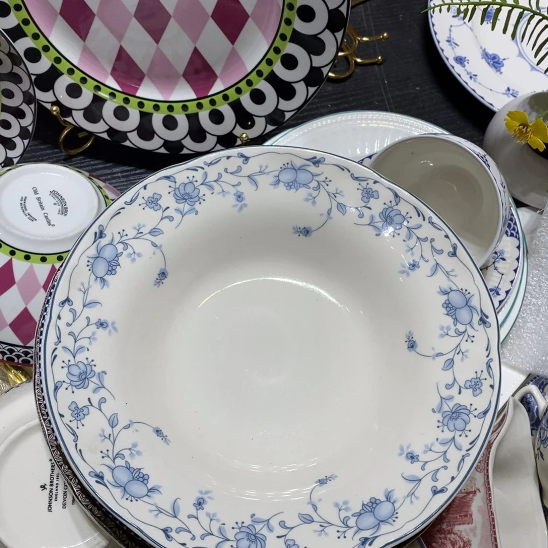 瓷微瑕小蓝莓草帽盘八寸