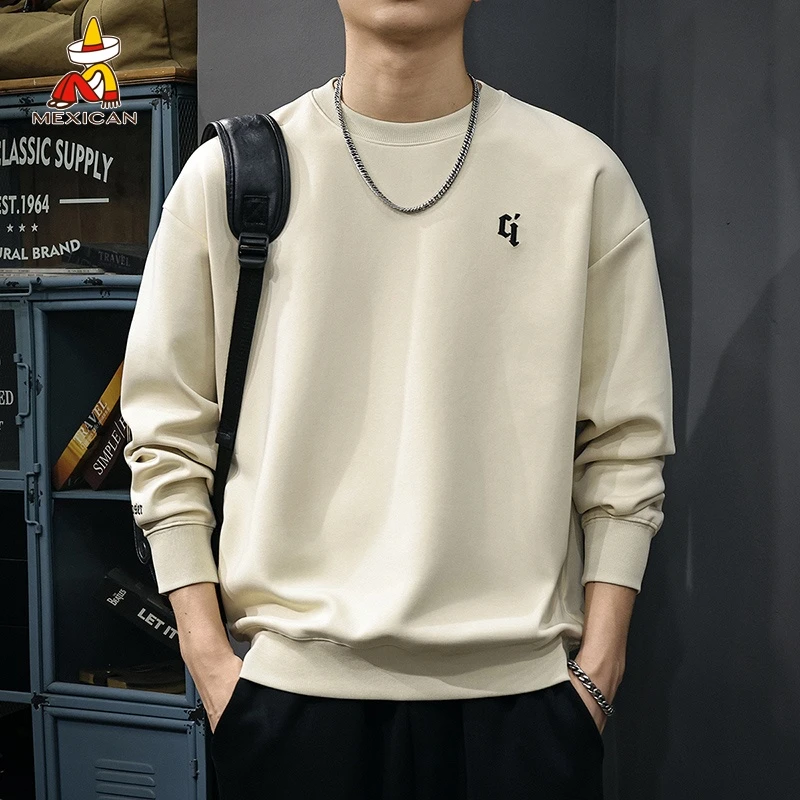 Mexican/稻草人春季重磅复古长袖卫衣男款美式宽松潮流圆领上衣潮