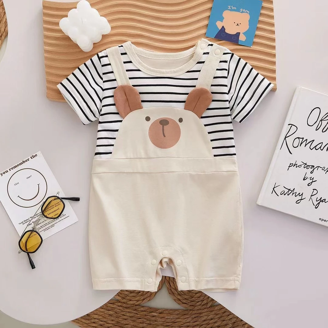 婴儿衣服夏装薄款新生男女宝宝连体衣满月百天超萌可爱夏季哈衣