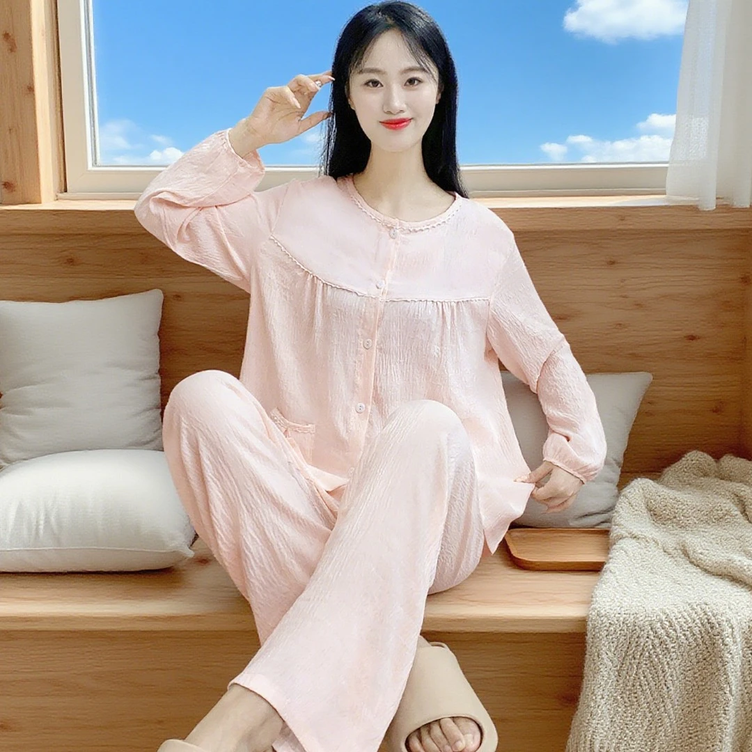 睡衣两件套女2025新款春秋季长袖无胸垫纯云朵棉可外穿家居服Y171