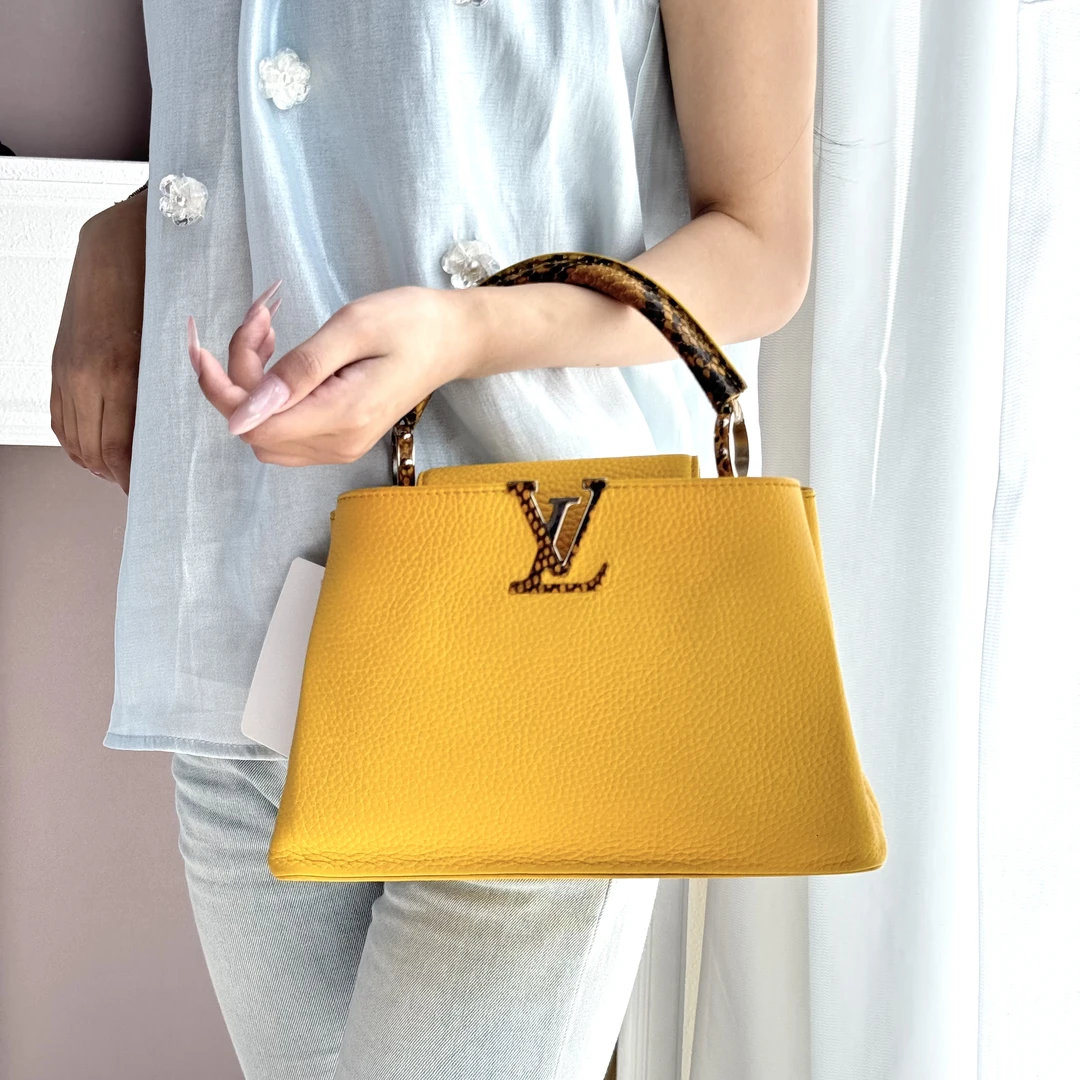 95新 LouisVuitton/路易威登 lv芒果黄capucines稀有皮手提斜挎包