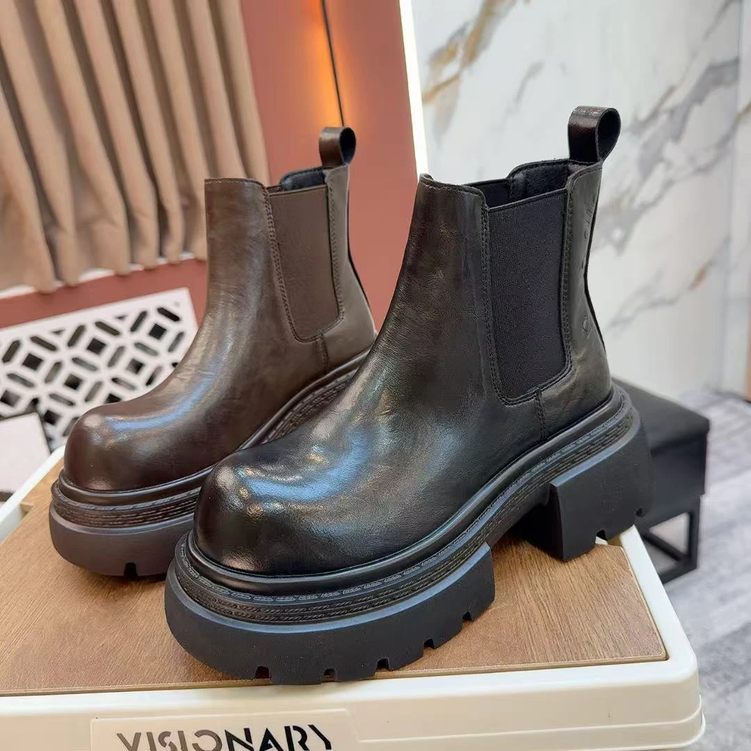 欧货厚底复古英伦风切尔西短靴子秋季新款高级感烟筒靴女966-80