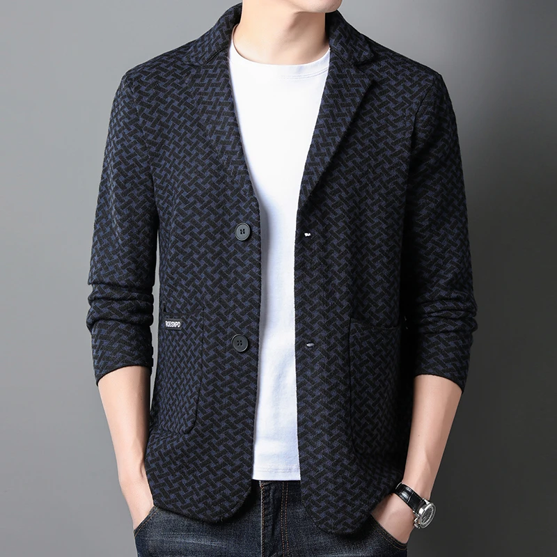 2025新款外套商务便西男时尚男士西装外套修身气质千鸟格开衫男款