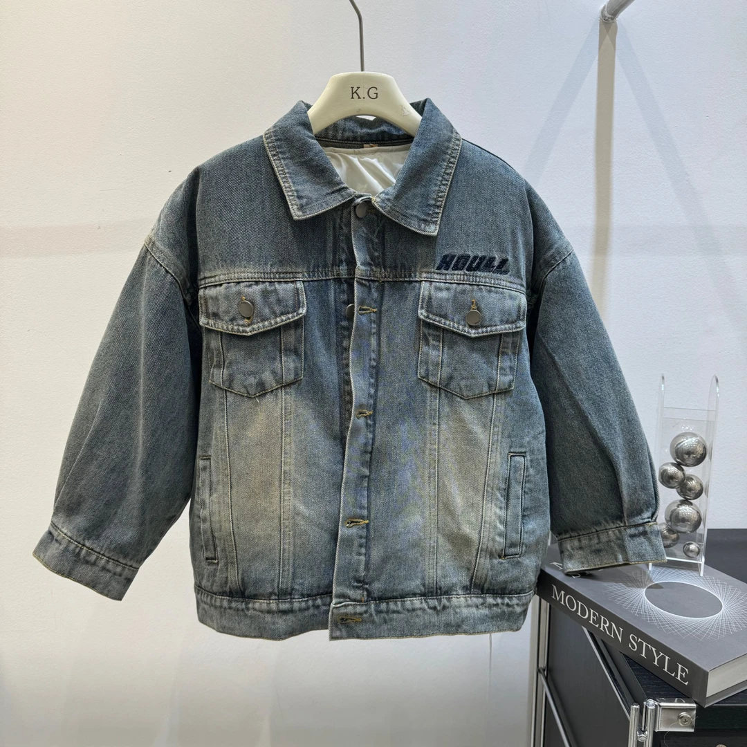 5035 儿童加厚夹棉牛仔外套纯色男韩版秋款洋气童装男童