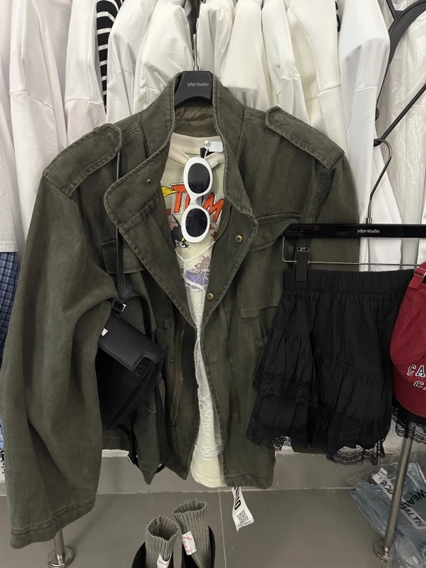 十三行正版复古翻领工装外套女秋冬新款又酷又飒超好看宽松上衣