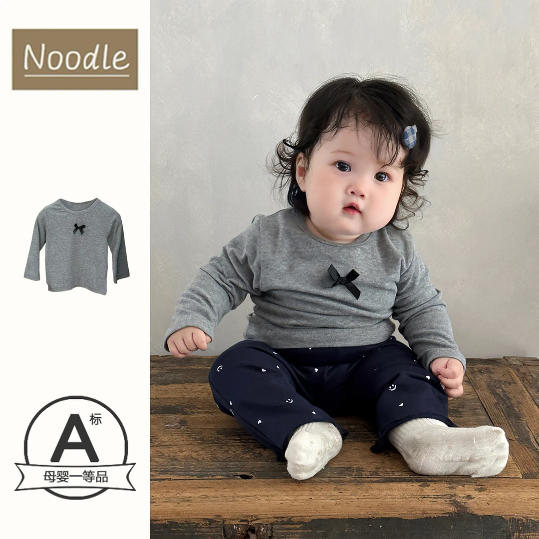 婴儿衣服秋季韩版打底衫套装洋气蝴蝶结内搭长袖T恤宝宝外出裤子