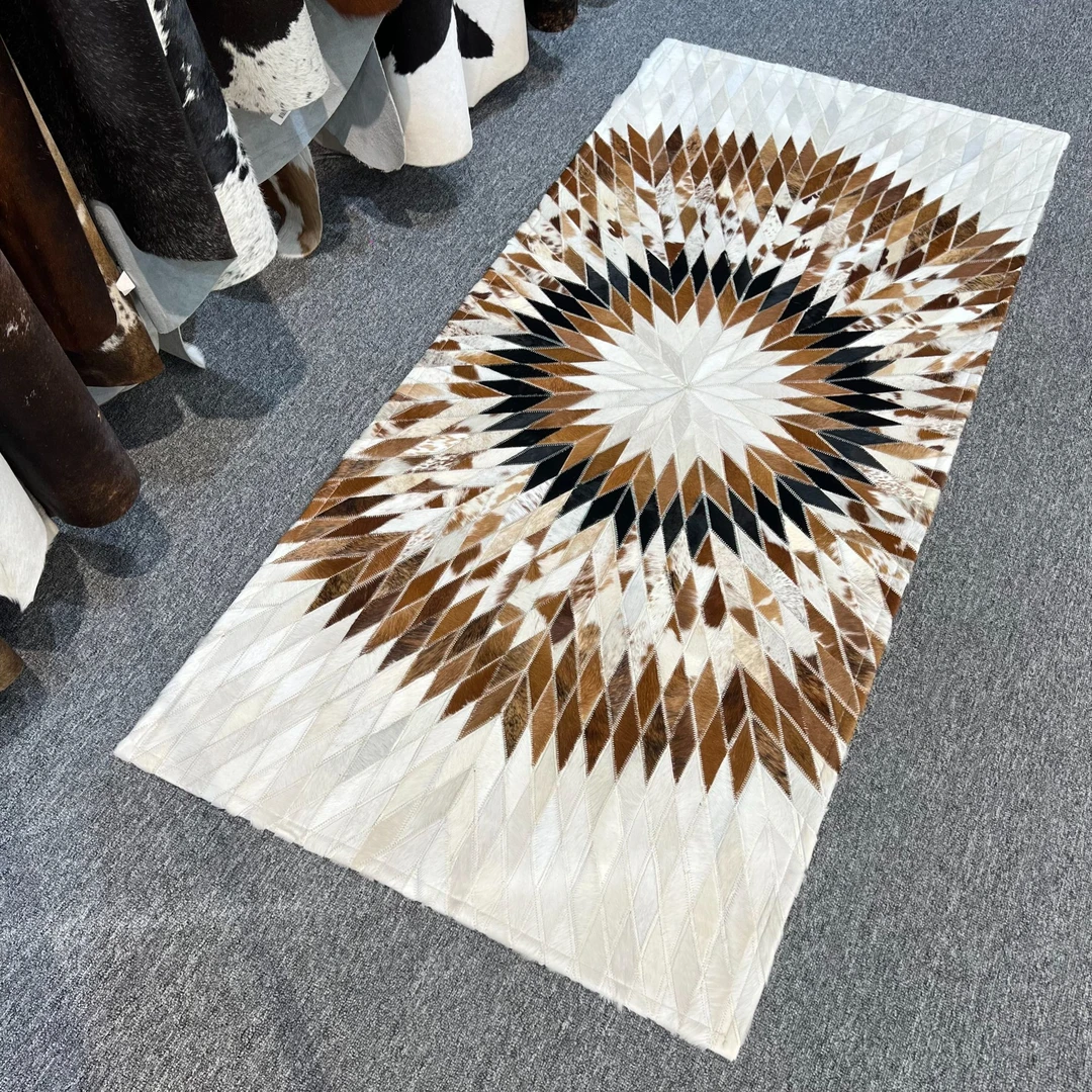 轻奢高级牛皮拼接地毯真皮北欧客厅沙发茶卧室床边毯定制