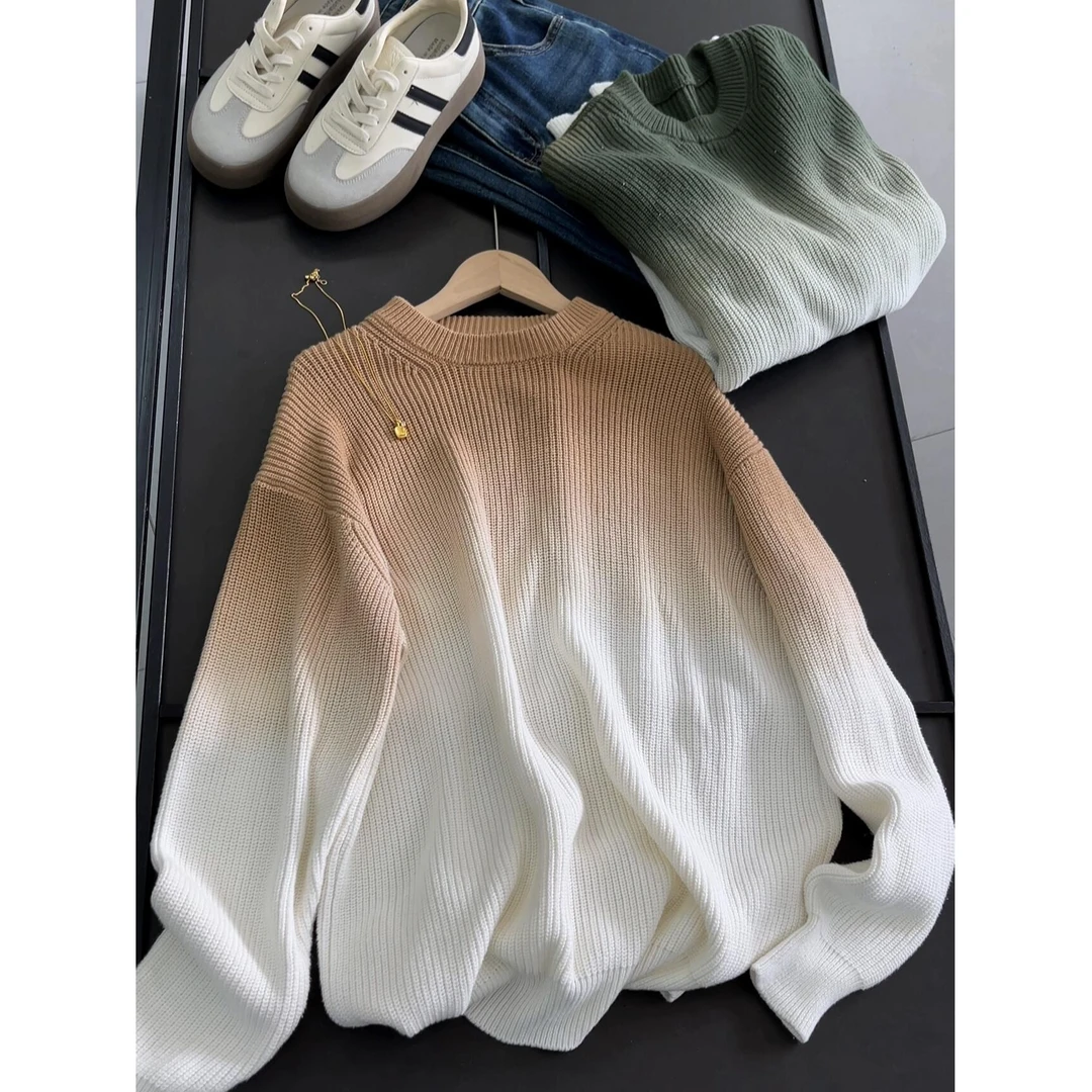 韩版宽松慵懒风显瘦渐变色毛衣女百搭长袖针织衫