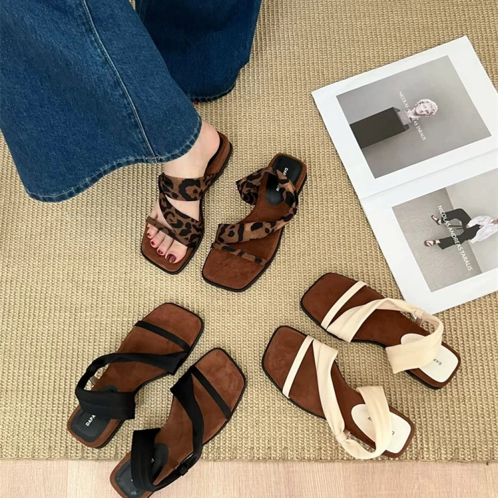 两穿3.5CM跟复古简约露趾ins仙女风风沙滩防滑软底韩版H8733