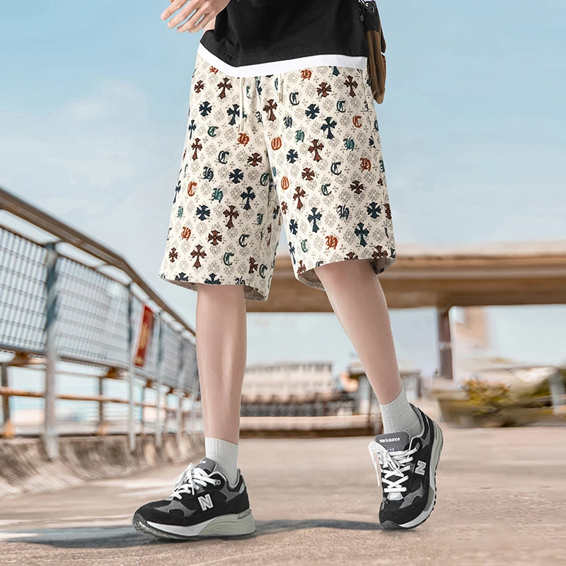 【高总专用】X1949夏季新品欧美风休闲宽松时尚直筒短裤复古满印