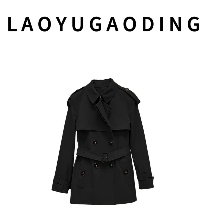 【LAOYUGAODING】高品质-2278春秋翻领双排显瘦短风衣外套1