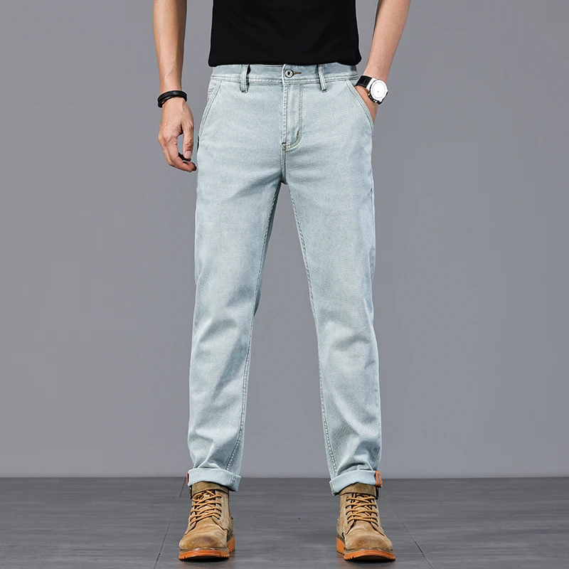 夏季薄款新款高端品质简约百搭浅色修身合体小直筒牛仔裤5300