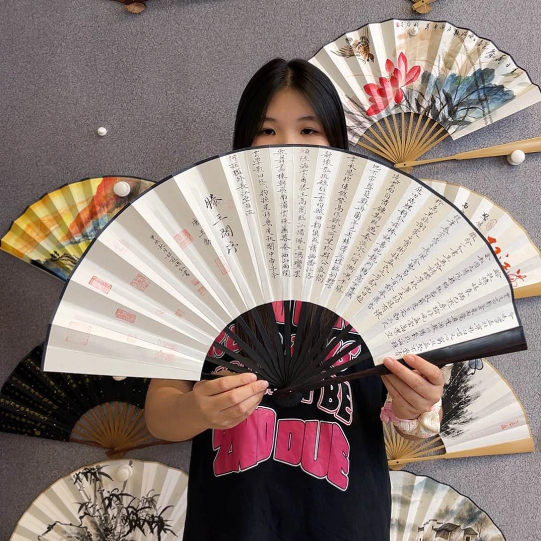 国画10寸红木-纯手绘-文玩扇骨（默认粘好）