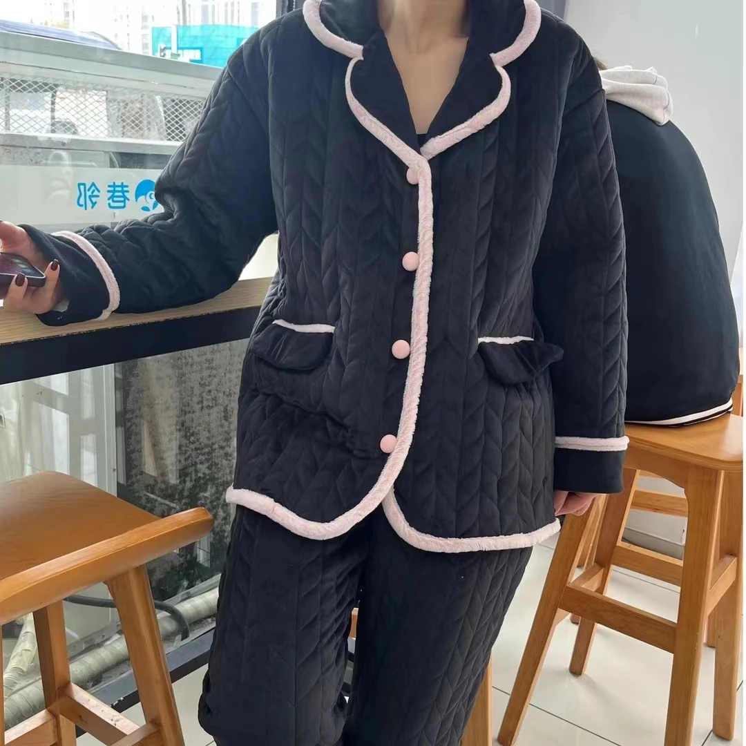 原创 西装领三层夹棉加绒外穿家居服套装