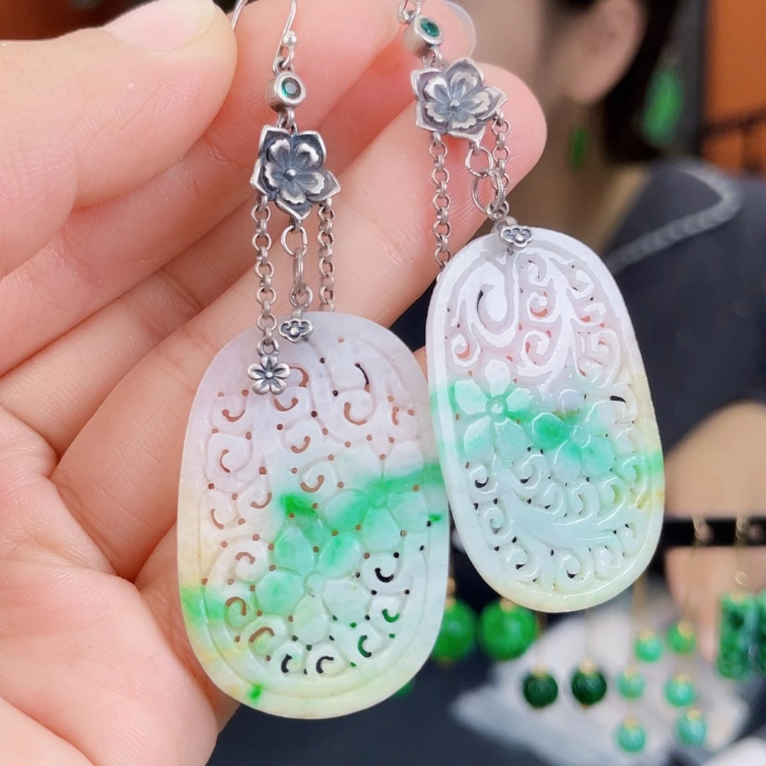 翡翠银S925镶嵌耳饰