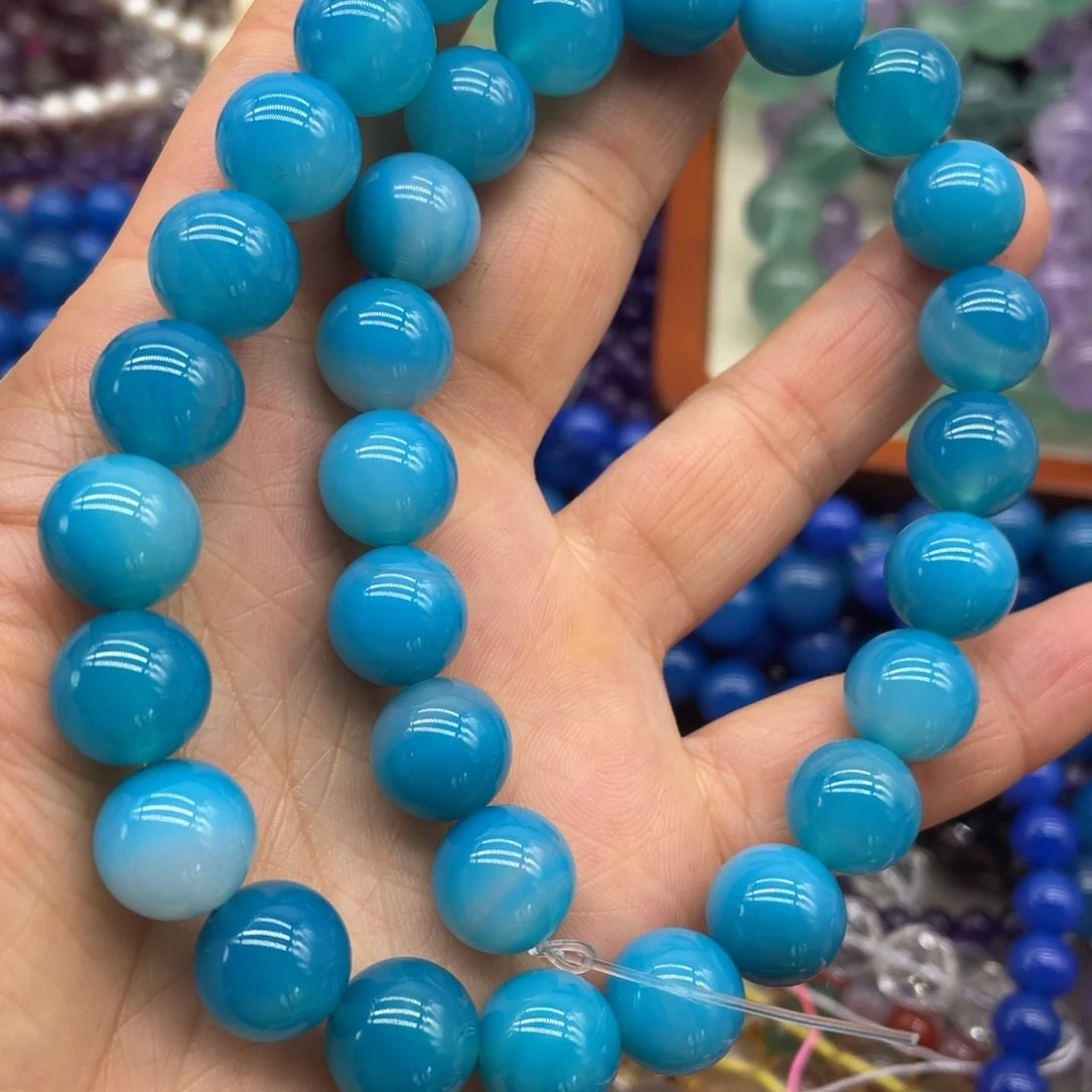 玛瑙/玉髓珠宝半成品未镶嵌巴西玛瑙奶蓝12m一条