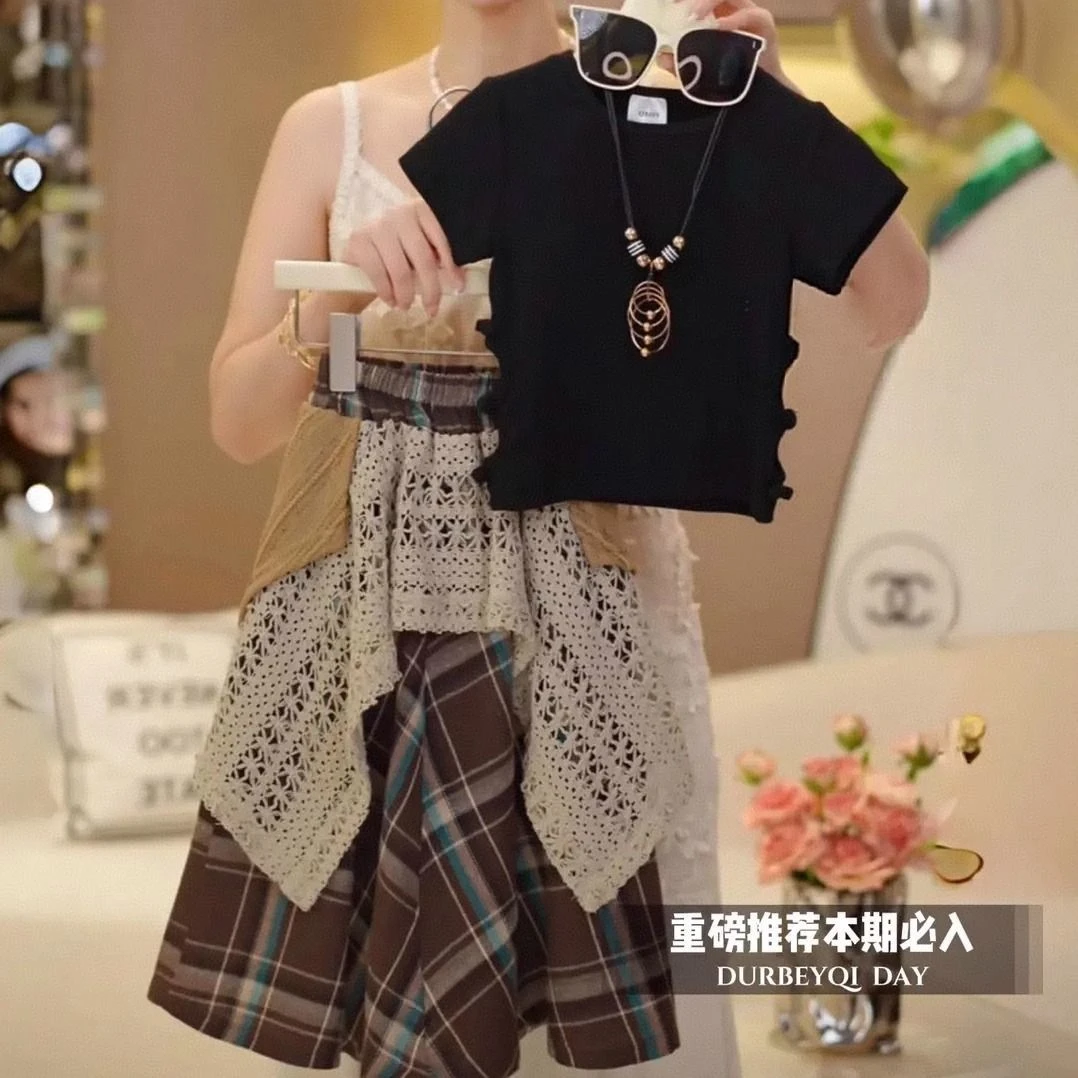 女童夏季半身裙套装2025新款中大童韩版洋气女孩T恤裙子两件套潮
