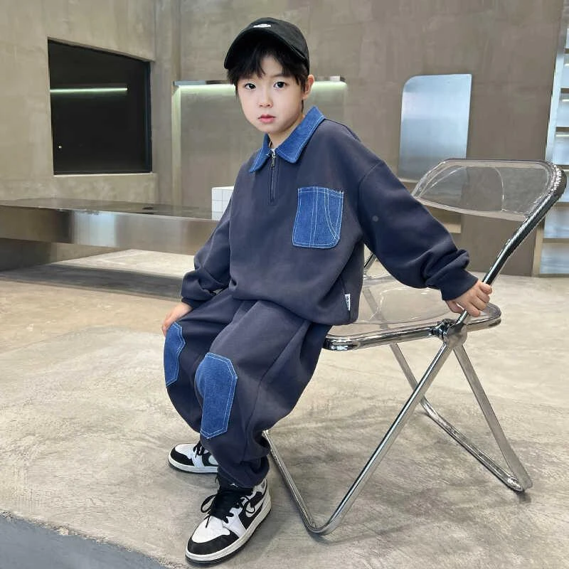 男童秋装酷帅套装2024新款儿童秋季卫衣运动中大童加绒潮帅气时髦