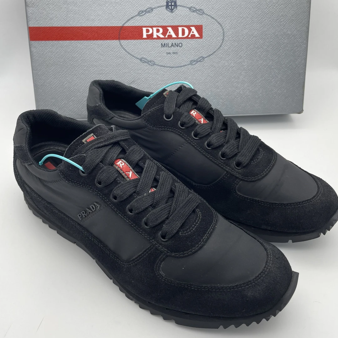 95新 GUCCI/古驰 42欧码/黑色麂皮拼接休闲运动鞋