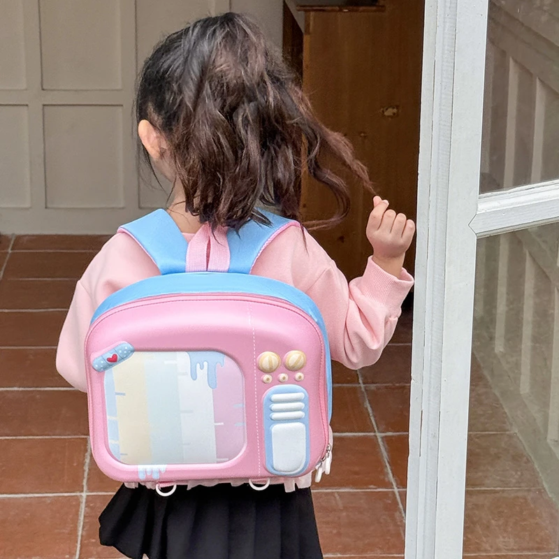 男女童卡通电视机书包双肩包幼儿园儿童蛋壳硬壳防水轻便外出背包