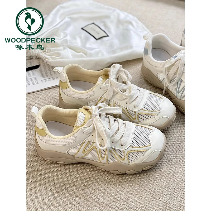啄木鸟网面透气德训鞋女夏薄款单网轻便软底显脚小时尚休闲老爹鞋